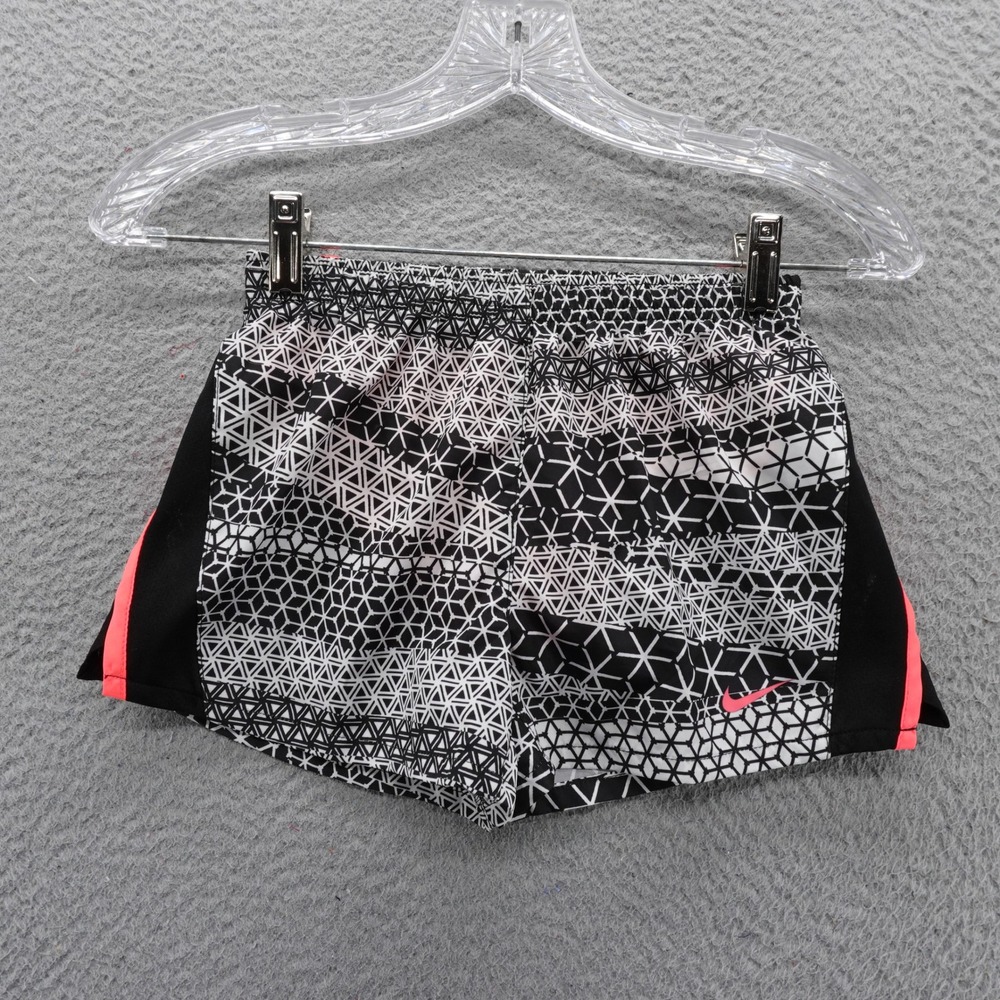 Nike Girls Dri FIT Geometric Print Athletic Shorts Black White Pink 6X NEW